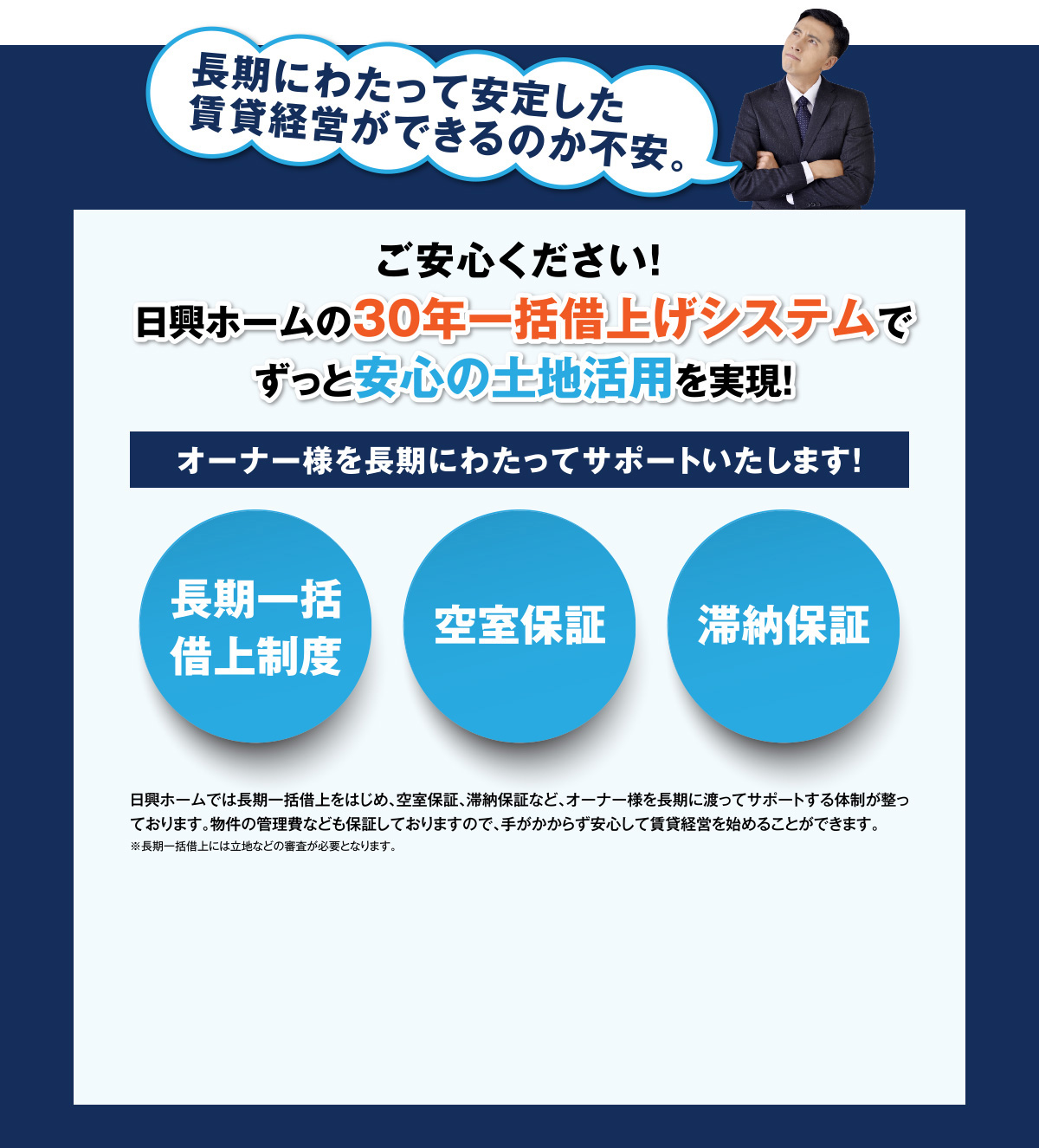 日興ホームの30年一括借上げシステムでずっと安心の土地活用を実現！